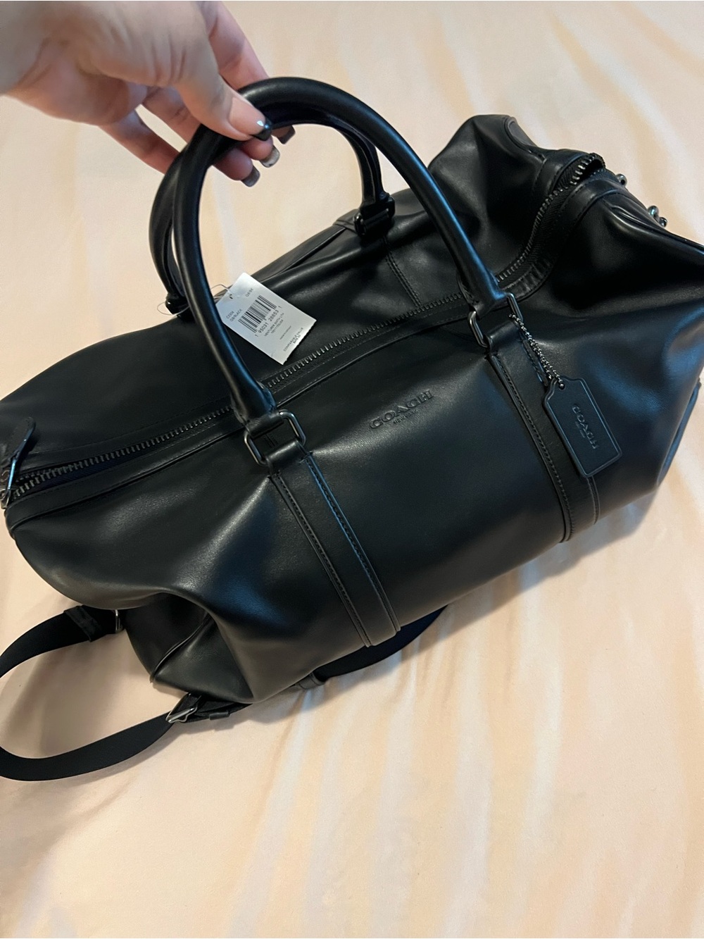 Coach Black Leather Men's Duffel with Top Handles & Strap